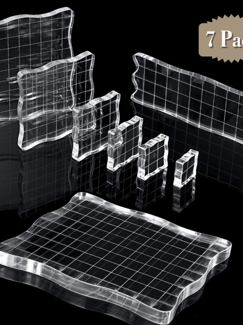 7 Pcs Acrylic Stamp Blocks Set Clear with Grid Lines,Lace Edge